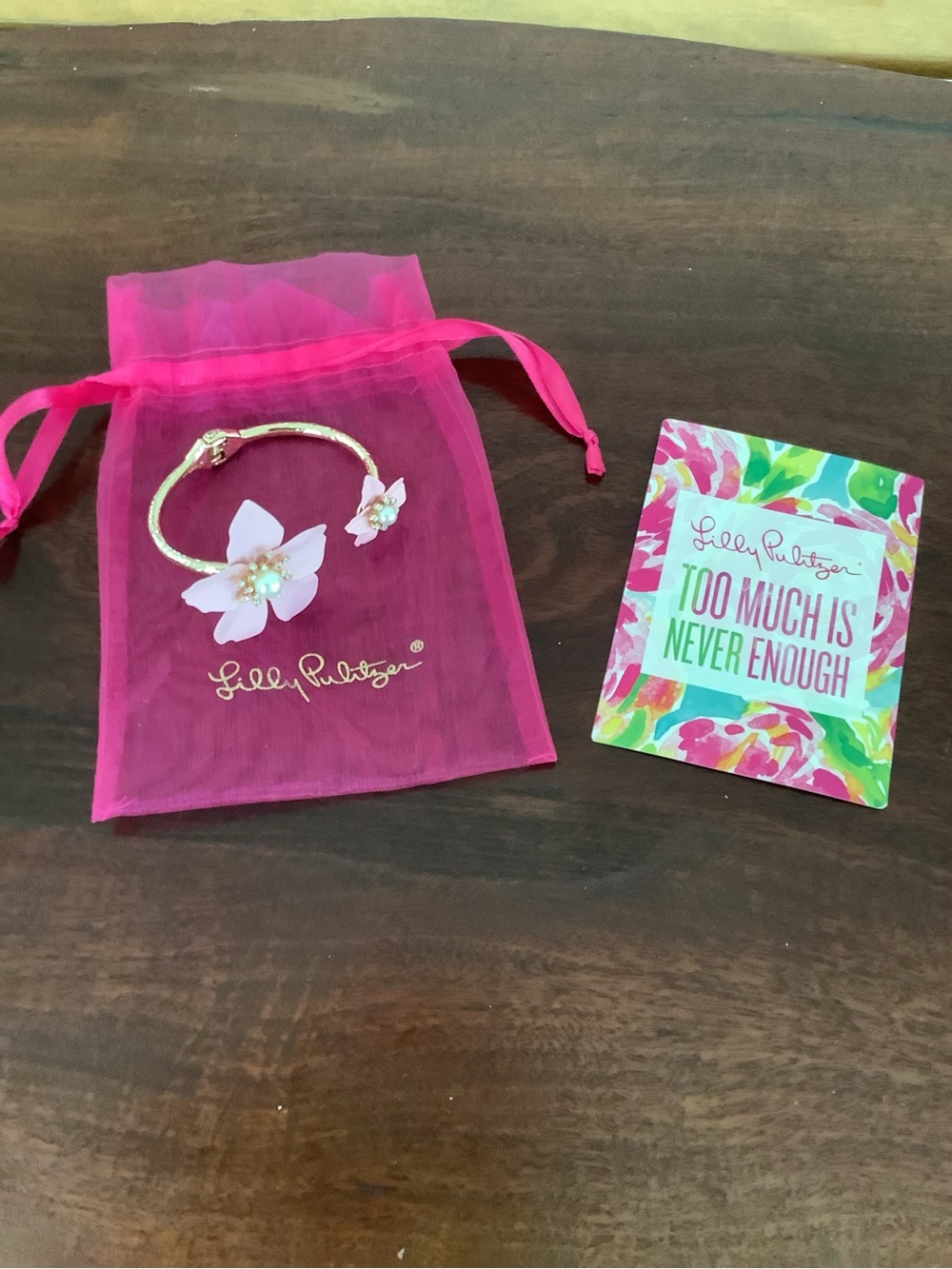BNWOT Lilly Pulitzer Roxie Pink orchid Flower Pearl Cuff Bracelet
